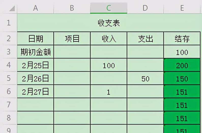 表格学习4--制作简单收支表